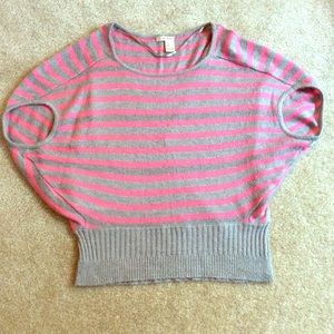 DKNY pink & gray, striped sweater